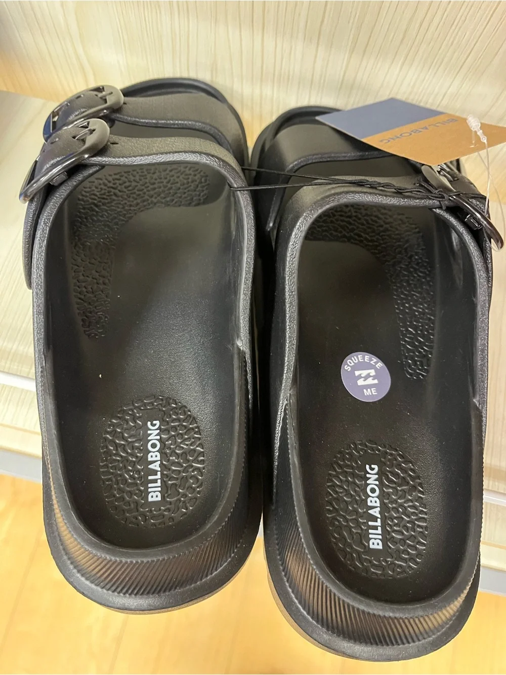 New black adj buckle men’s Billabong Cloud soft 1” Platform Slides Sandals